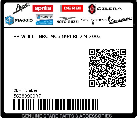 Product image: Piaggio - 56389900R7 - RR WHEEL NRG MC3 894 RED M.2002  0