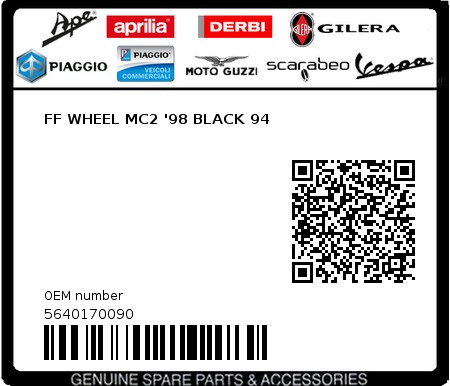 Product image: Piaggio - 5640170090 - FF WHEEL MC2 '98 BLACK 94  0