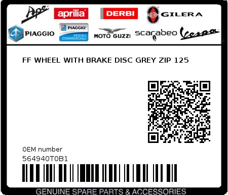 Product image: Piaggio - 564940T0B1 - FF WHEEL WITH BRAKE DISC GREY ZIP 125  0
