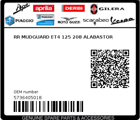 Product image: Piaggio - 5736405018 - RR MUDGUARD ET4 125 208 ALABASTOR  0