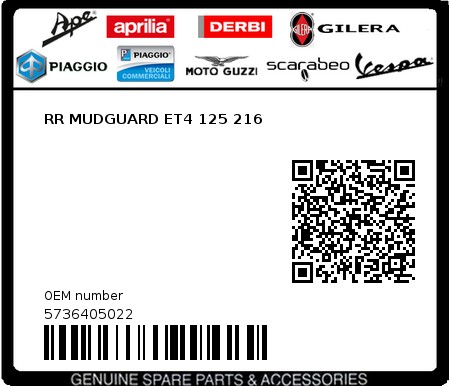 Product image: Piaggio - 5736405022 - RR MUDGUARD ET4 125 216  0