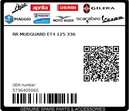Product image: Piaggio - 5736405060 - RR MUDGUARD ET4 125 336  0