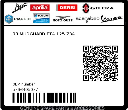 Product image: Piaggio - 5736405077 - RR MUDGUARD ET4 125 734  0
