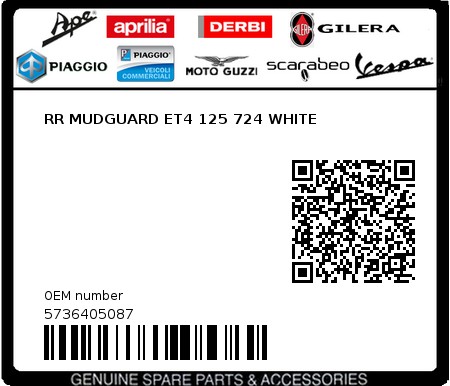 Product image: Piaggio - 5736405087 - RR MUDGUARD ET4 125 724 WHITE  0