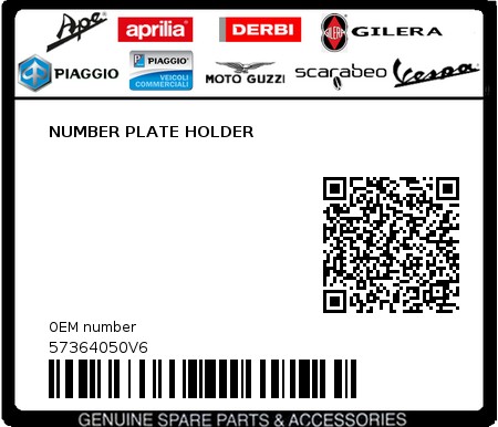 Product image: Piaggio - 57364050V6 - NUMBER PLATE HOLDER  0