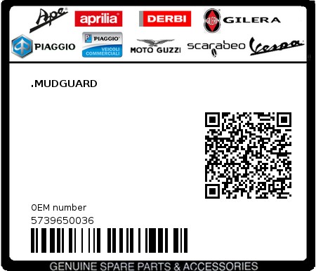Product image: Piaggio - 5739650036 - .MUDGUARD  0