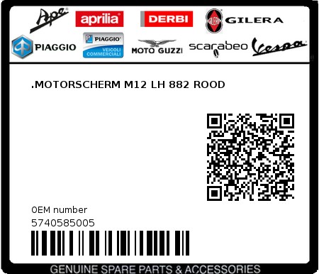 Product image: Piaggio - 5740585005 - .MOTORSCHERM M12 LH 882 ROOD  0
