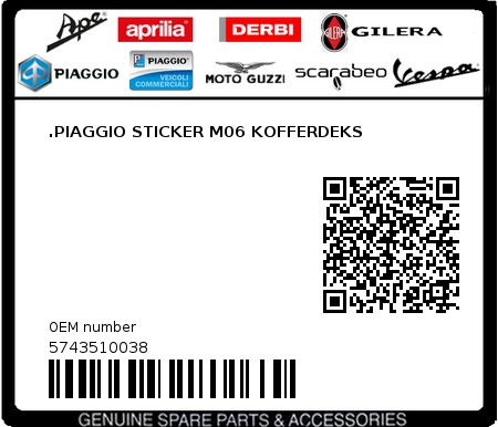 Product image: Piaggio - 5743510038 - .PIAGGIO STICKER M06 KOFFERDEKS  0