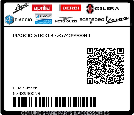Product image: Piaggio - 57439900N3 - PIAGGIO STICKER ->57439900N3  0