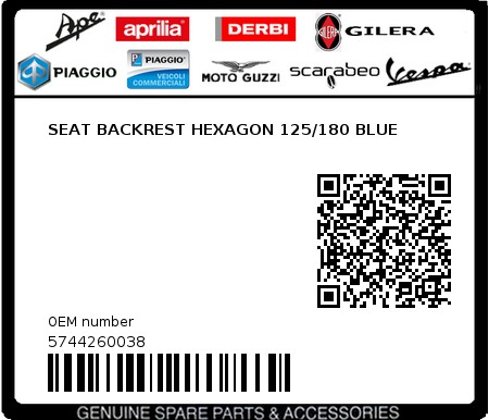 Product image: Piaggio - 5744260038 - SEAT BACKREST HEXAGON 125/180 BLUE  0