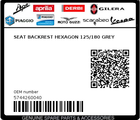 Product image: Piaggio - 5744260040 - SEAT BACKREST HEXAGON 125/180 GREY  0