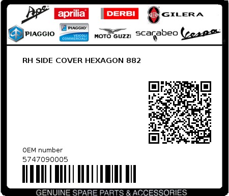 Product image: Piaggio - 5747090005 - RH SIDE COVER HEXAGON 882  0
