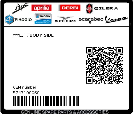 Product image: Piaggio - 5747100060 - ***L.H. BODY SIDE  0