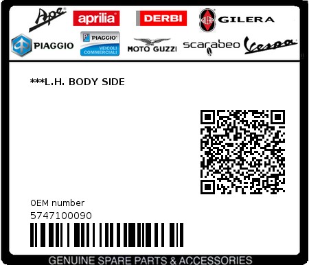 Product image: Piaggio - 5747100090 - ***L.H. BODY SIDE  0