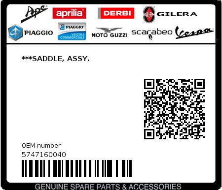 Product image: Piaggio - 5747160040 - ***SADDLE, ASSY.  0
