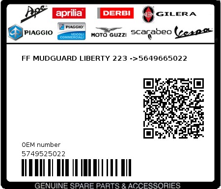 Product image: Piaggio - 5749525022 - FF MUDGUARD LIBERTY 223 ->5649665022  0