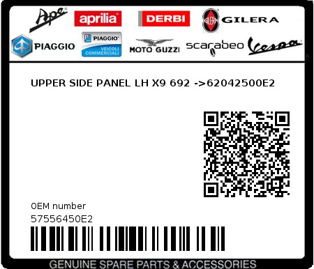 Product image: Piaggio - 57556450E2 - UPPER SIDE PANEL LH X9 692 ->62042500E2  0