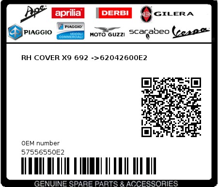 Product image: Piaggio - 57556550E2 - RH COVER X9 692 ->62042600E2  0