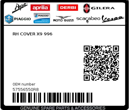 Product image: Piaggio - 57556550R8 - RH COVER X9 996  0