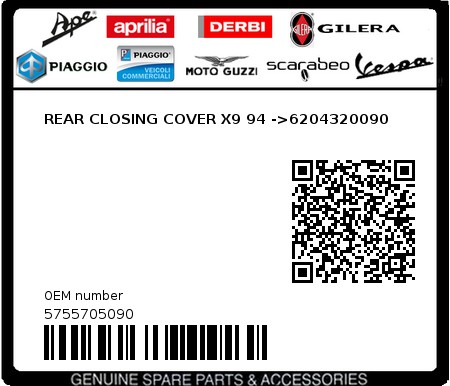 Product image: Piaggio - 5755705090 - REAR CLOSING COVER X9 94 ->6204320090  0