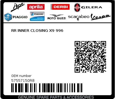 Product image: Piaggio - 57557150R8 - RR INNER CLOSING X9 996  0