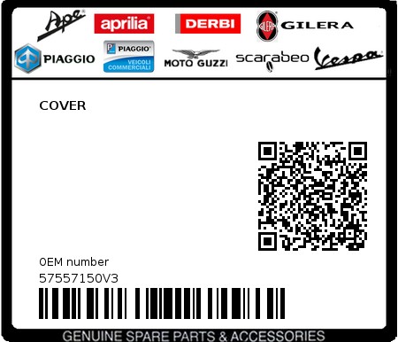 Product image: Piaggio - 57557150V3 - COVER  0