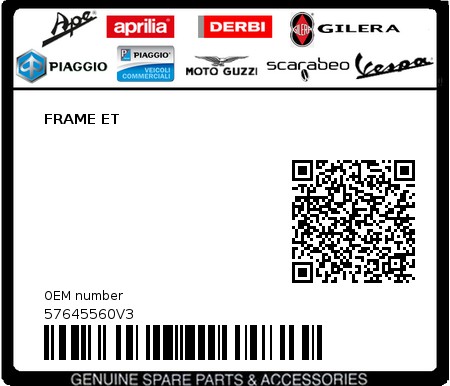 Product image: Piaggio - 57645560V3 - FRAME ET  0