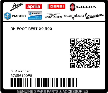 Product image: Piaggio - 57656100E8 - RH FOOT REST X9 500  0