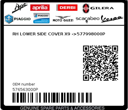 Product image: Piaggio - 576563000P - RH LOWER SIDE COVER X9 ->577998000P  0