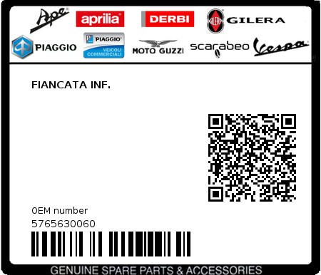 Product image: Piaggio - 5765630060 - FIANCATA INF.  0