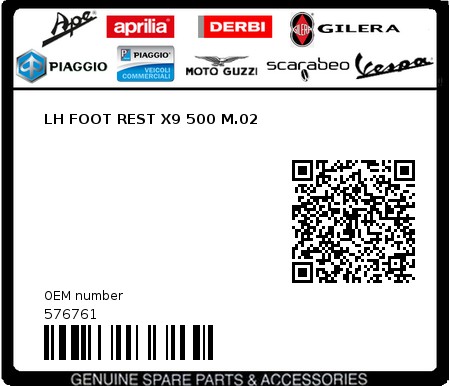 Product image: Piaggio - 576761 - LH FOOT REST X9 500 M.02  0