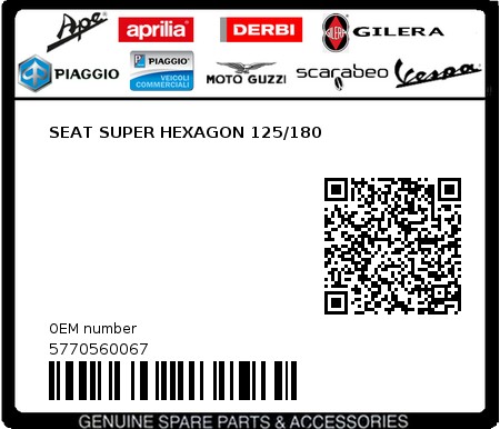 Product image: Piaggio - 5770560067 - SEAT SUPER HEXAGON 125/180  0