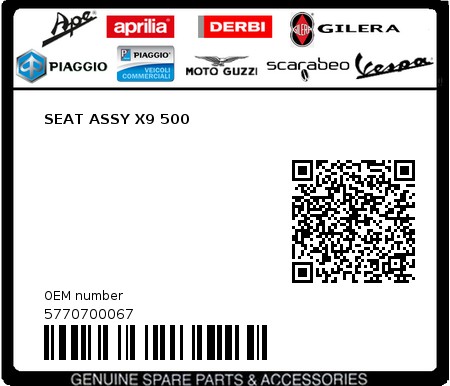 Product image: Piaggio - 5770700067 - SEAT ASSY X9 500  0