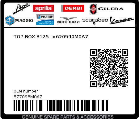 Product image: Piaggio - 577098M0A7 - TOP BOX B125 ->620540M0A7  0