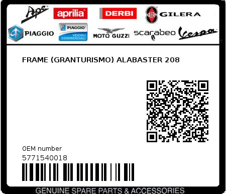 Product image: Piaggio - 5771540018 - FRAME (GRANTURISMO) ALABASTER 208  0