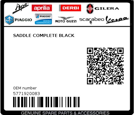 Product image: Piaggio - 5771920083 - SADDLE COMPLETE BLACK  0