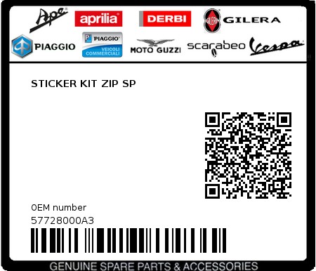 Product image: Piaggio - 57728000A3 - STICKER KIT ZIP SP  0