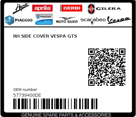 Product image: Piaggio - 57739400DE - RH SIDE COVER VESPA GTS  0