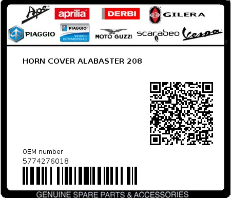 Product image: Piaggio - 5774276018 - HORN COVER ALABASTER 208  0