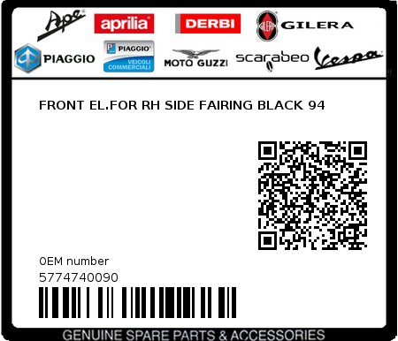 Product image: Piaggio - 5774740090 - FRONT EL.FOR RH SIDE FAIRING BLACK 94  0