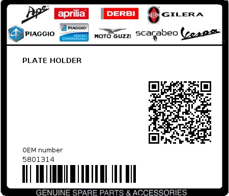 Product image: Piaggio - 5801314 - PLATE HOLDER  0