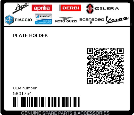 Product image: Piaggio - 5801754 - PLATE HOLDER  0