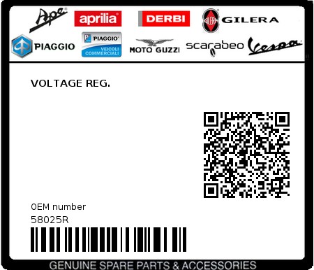 Product image: Piaggio - 58025R - VOLTAGE REG.  0
