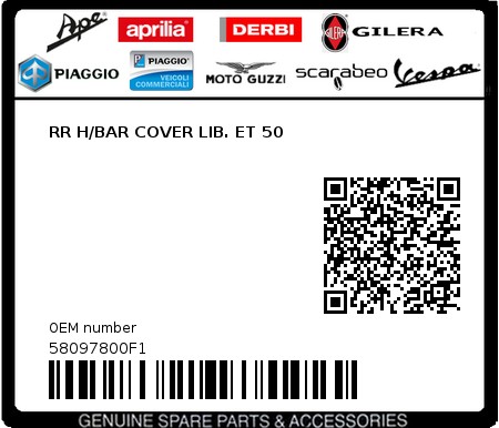 Product image: Piaggio - 58097800F1 - RR H/BAR COVER LIB. ET 50  0