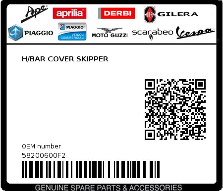 Product image: Piaggio - 58200600F2 - H/BAR COVER SKIPPER  0