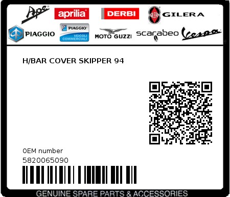 Product image: Piaggio - 5820065090 - H/BAR COVER SKIPPER 94  0
