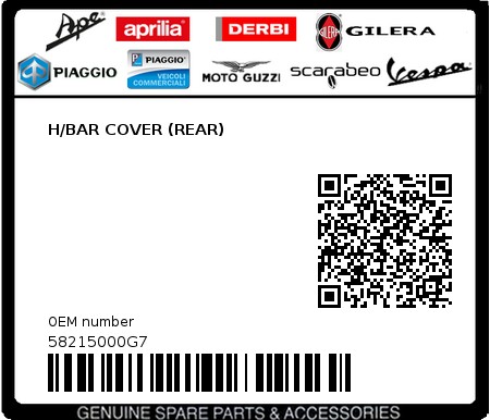 Product image: Piaggio - 58215000G7 - H/BAR COVER (REAR)  0