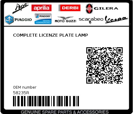 Product image: Piaggio - 58235R - COMPLETE LICENZE PLATE LAMP  0