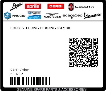Product image: Piaggio - 583212 - FORK STEERING BEARING X9 500  0