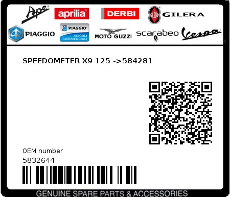 Product image: Piaggio - 5832644 - SPEEDOMETER X9 125 ->584281  0